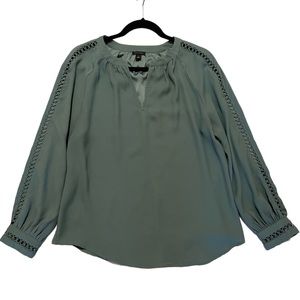 Ann Taylor Teal Chiffon Eyelet Long Sleeve Blouse